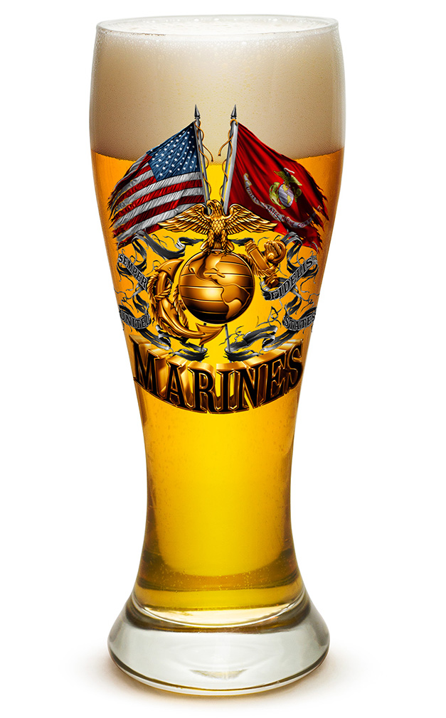 GLASSWARE-PILSNER-Marine Corps Cross Flags 23oz